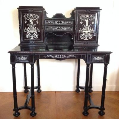 Napoleon III Desk In Veneer Ebony And Ivory And Blackened Wood Sign Hunsinger